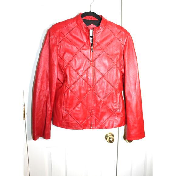 Studio Works Vintage 1990's Red Genuine Leather Zip Front Jacket sz L - Picture 1 of 4